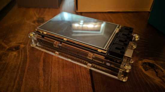 Test-fitting the LCD shield on the case